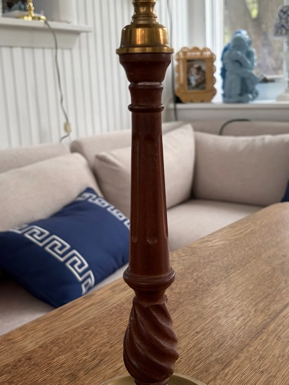 Source Unknown Brass and Brown Tall Candlestick Holder